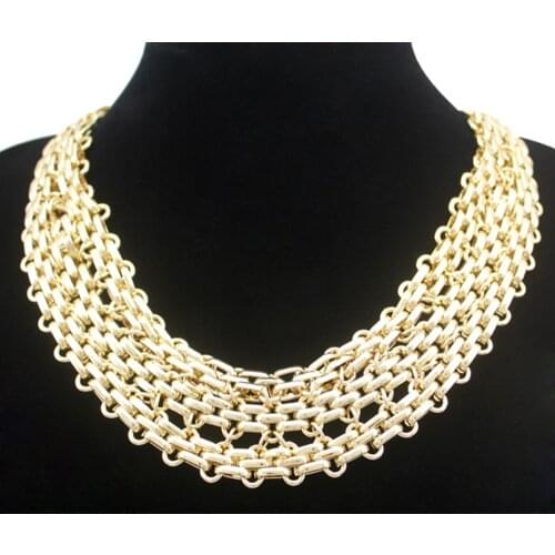 Cleopatra Gold Triple 12mm Panther Link Chain Mesh Choker Collar Bib Necklace Jewelry 2020 New