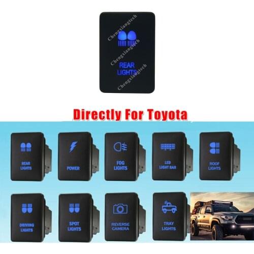 DIY Switch 12V 3Amp Blue LED REAR LIGHTS Push Button Switch ON OFF For Toyota 2015 Hilux Prado 150 200 Rav4 + Wire