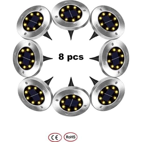 2-8pcs 8 led Solar Power Buried Light Under Ground Lamp Outdoor Path Way Garden Decking White Warm White Light Lawn Lamp smart o