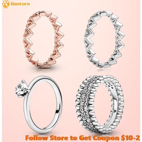 2020 Valentines Day 100% S925 Sterling Silver Ring Freehand Hearts Ring Beaded Pave Band Ring for Women Anniversary DIY Jewelry