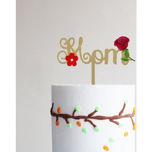 2020 New Mom Acrylic Cake Topper Gold Flowers Rose Mother Mum Cake Topper For Mothers Day Mom Birthday Party Cake Decorations