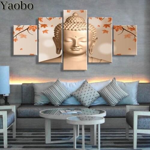 5D Diy Diamond Painting Buddha and Maple leaf Diamond Embroidery 5 pcs Full Drill Square/Round Diamond Pictures Of Rhinestones