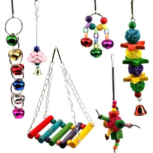 6PCS/Set Combination Parrot Toy Bird Articles Parrot Bite Toy Bird Toys Parrot Funny Swing Ball Bell Standing Training Toys
