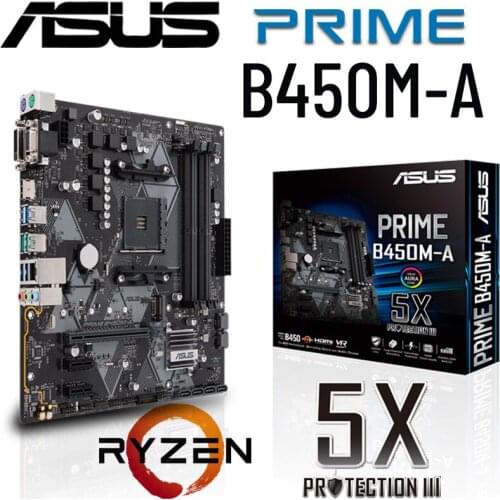 Asus PRIME B450M-A AMD B450 Socket AM4 Motherboard PCI-E 3.0 4 DDR4 128GB 1 SATA III 1 M.2 Micro ATX Motherboard Placa-mãe New