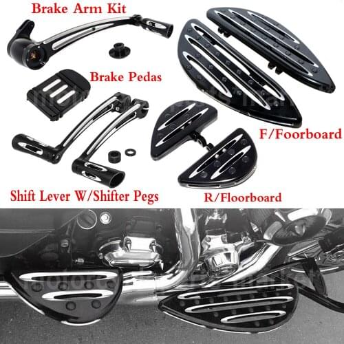 CNC Cut Rear & Front Floorboard Foot Peg Brake Arm Kit Shift Lever W/Peg Pedal For Harley Touring Road King Electra Glide 08-13