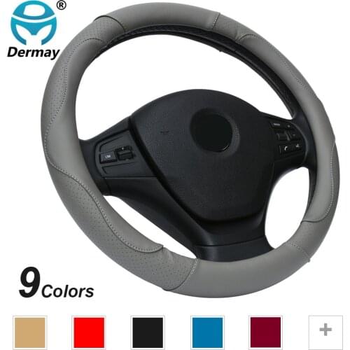 DERMAY NEW Leather Car Steering Wheel Cover M size for BMW Audi Ford Kia Mazda solaris VW golf polo etc. 14-15" Steering Wheel