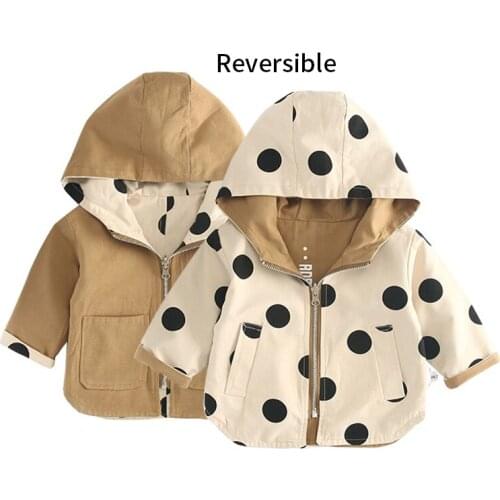 2019 Kids Jackets Hooded Reversible Baby Boys Coats Dots Fashion Girls Outerwear Autumn Toddler Windbreaker Spring Children Coat