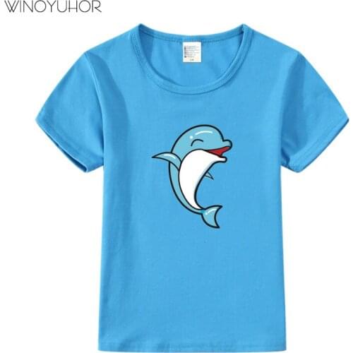 Dolphin Design Childrens Cute T-Shirts Boys Girls Cartoon Dolphine Summer O-Neck Tops Tees Baby Kids Casual Clothes