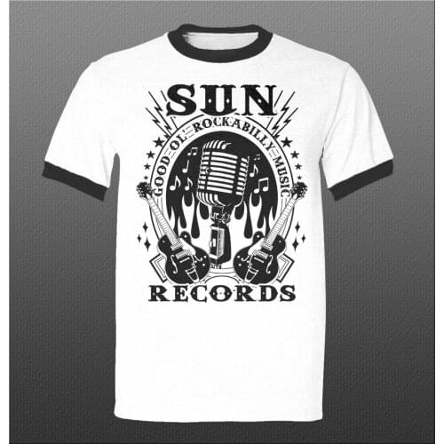 Cotton Tee Shirts for Men Tee Shirt Short Sleeve Tops Sun Rockabilly Music Vintage Men Ringer T-Shirtharajuku Tee Shirts