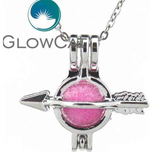 GLOWCAT KK603 Arrow Round Beads Cage Essential Oil Diffuser Aromatherapy Pearl Cage Locket Necklace Party Jewelry