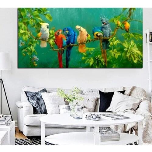 Artistic Parrot Bird on Branches Wood Landscape Oil Painting on Canvas Poster Print Wall Picture For Living Room Cuadros Decor