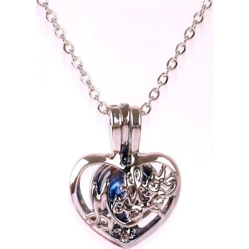K1617 Silver copper mother heart Bead Pearl Cage Aroma Essential Oil Diffuser Locket Necklace stainless steel chain for mother
