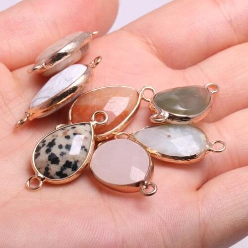 Picture Stones drop-shaped gold-plated semi-precious stones connector for jewelry making temperament accessories size 14x27mm