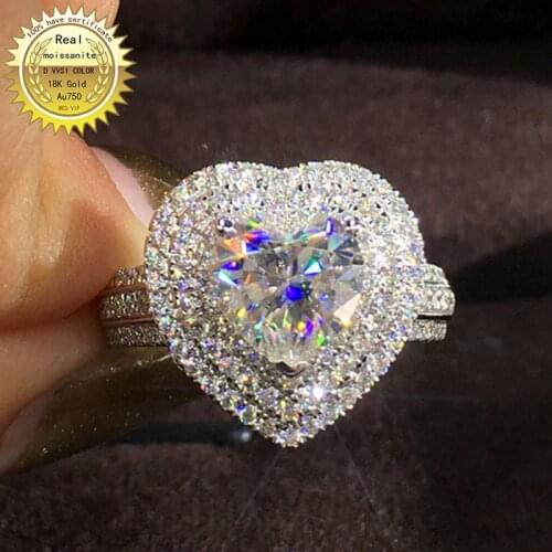 Solid 18K Gold 2ct Moissanite Diamond Ring D color VVS With national certificate 049