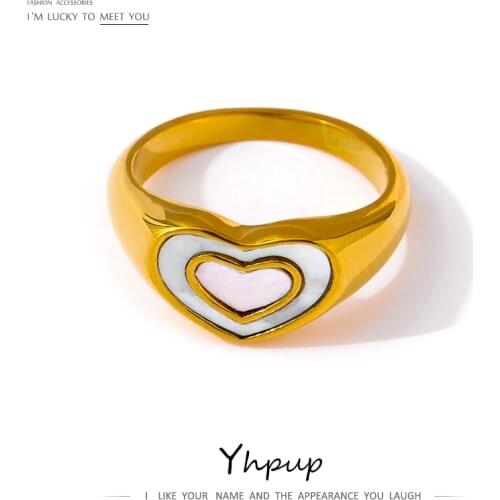Yhpup Fashion Heart Natural Shell Ring Stainless Steel Metal Texture Jewelry High Quality Gold 18 K Women кольцо Girls Gift