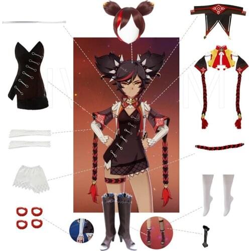 Game Genshin Impact Cosplay XINYAN Costume for man Women Halloween Suit Sexy Outfits Brown Gradient Wigs shoe suit