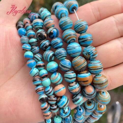 Round Blue Artificial Malachite Loose Stone Beads 15" 6/8/10mm for DIY Accessories Women Men Necklace Bracelets Jewelry Making