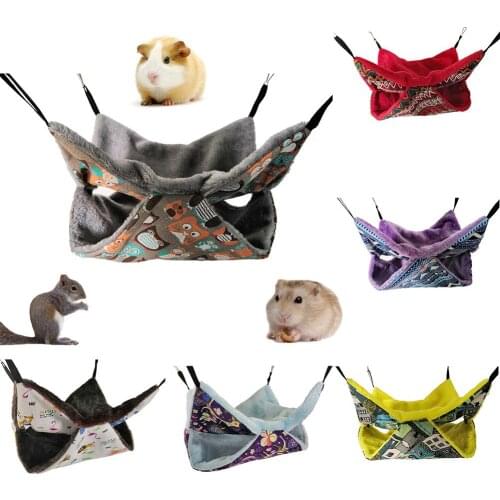 Small Pet Hamster Rabbit Double Layer Warm Sleep Nests Hanging Hammock House Bed