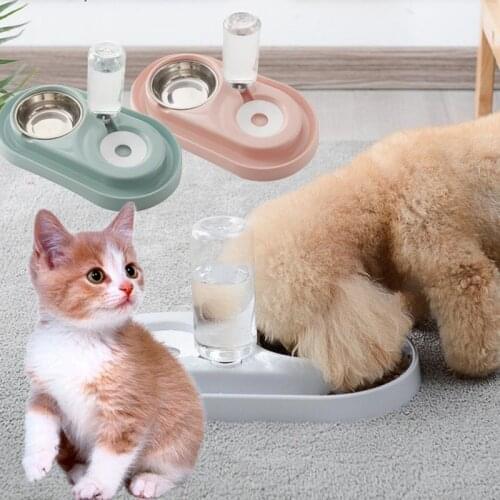 Pet Stainless Steel Food Bowl Automatic Water Dispenser Feeder Bottle Dual-use Safe Cat Dog Food Water Bowl Supplies
