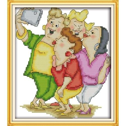 Happily taking pictures of themselves cross stitch kit fashion 14ct 11ct printed canvas embroidery DIY handmade needlework plus