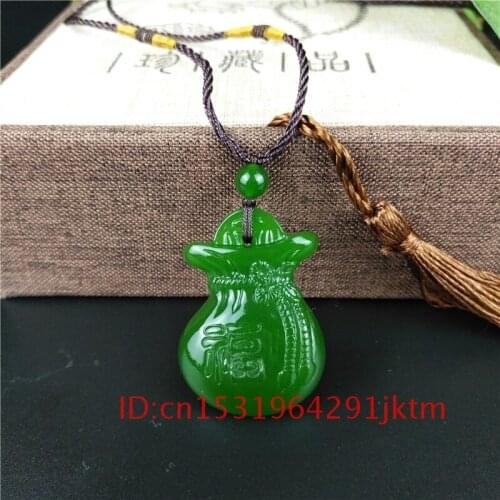 Jade Green Natural Fashion Chinese Gifts Pendant Necklace Amulet Jewelry Men for Carved Jadeite Hand Charm Purse Women
