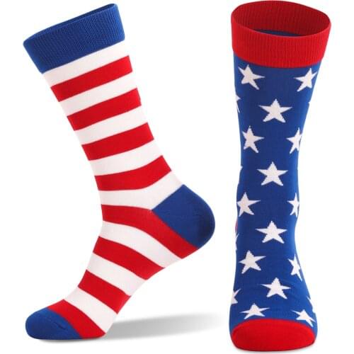 New European and American High-quality Breathable Mens Cotton Socks American Flag Striped Cotton Socks Star Flag Socks Women