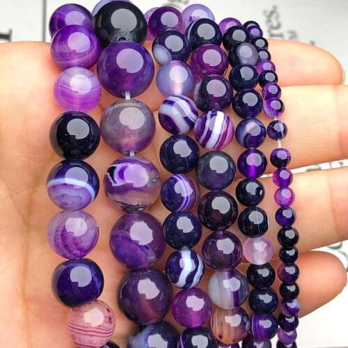 Wholesale Natural Stone Stripe Purple Sardonyx Agates Onyx Smooth Loose Spacer Beads For Jewelry Making Diy Bracelet Accessories