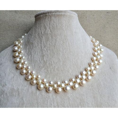 Wedding Pearl Necklace 3 Rows 6-8mm White Color Genuine Freshwater Pearl Necklace Handmade Fashion Jewelry Women Gift