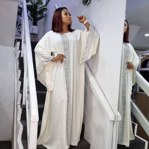 Dashiki Dress Silk imitations Beading Abaya Dubai Maxi Bazin African Design Vintage Long Sleeve Robe Gowns Sexy Lady Party