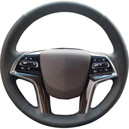 DIY Genuine Leather Hand-Stitched Black Car Steering Wheel Cover for Cadillac XT5 XTS SRX CT6 Interior Accessories Auto parts