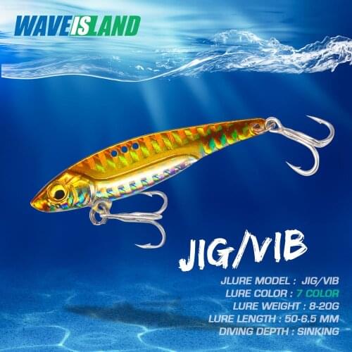 WAVEISLAND Metal Vib Fishing Lure Articulos De Pesca Isca Artificial Bass Bait Deep Sea Fishing 8-20g Long Shot Hook Metal Jig