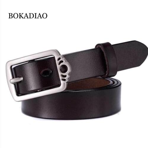 BOKADIAO Hot womens genuine leather belt Punk luxury brand designer belts for women high quality casual female jeans belt Black