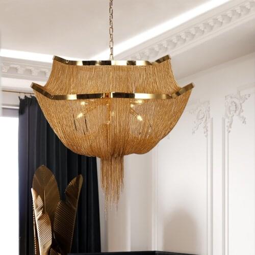 Luxury gold chandelier for living room modern home decor chain light fixture creative design loft bedroom led lustre lamp