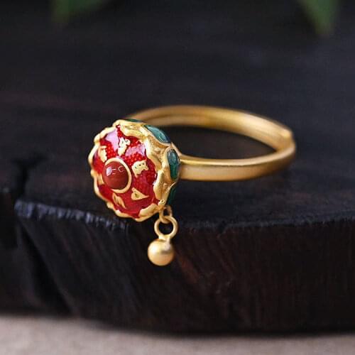 S925 Sterling Silver Burnt Blue Enamel Chinese Classical Chinese Style Six Words Mantra Prayer Wheel Open Mouth Ornament for Wom