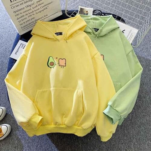 Cute Avocado Vegan Bread Kawaii Hoodie Harajuku Cartoon Sweatshirt Hip Hop Streetwear Korean Fashion Long Sleeve Cotton Pullover