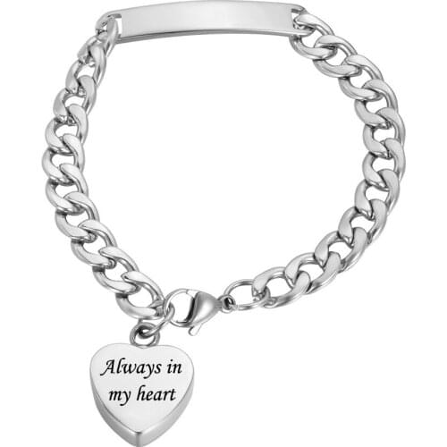 Always in My Heart Cremation Urn Bracelet Stainless Steel Cremation Memorial Ash Keepsake Women Jewelry