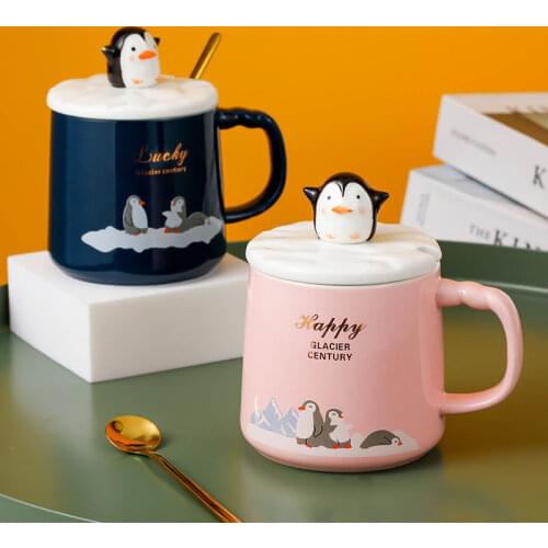 High quality penguinheat-resistant cup color cartoon with lid cup penguin milk coffee ceramic mug Drinkware cup office gift