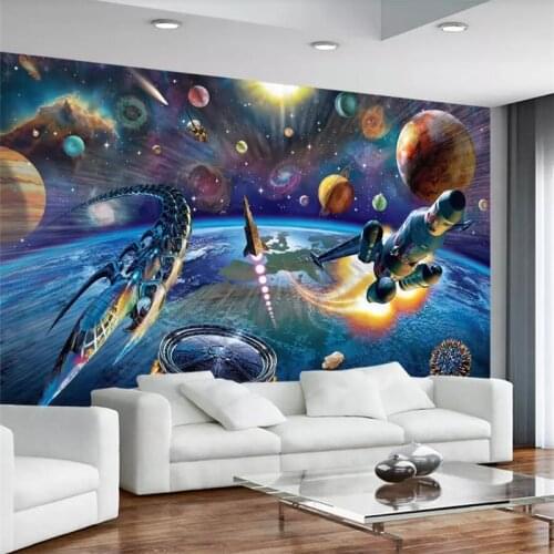 Wellyu Modern hand-painted cartoon space spaceship childrens room mural background wall custom large mural wallpaper mural