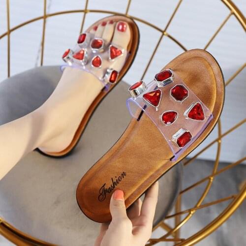 Women Slippers Summer Fashion Leisure Outer Wear Gemstone Rhinestone with Anti-slip Sandals Slippers Women