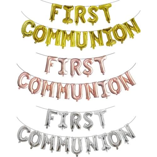 1set First Holy Communion Gold Balloons Bunting Banner Religious 1st Confirmation Christening Wall Decoration Photo Props Ballon
