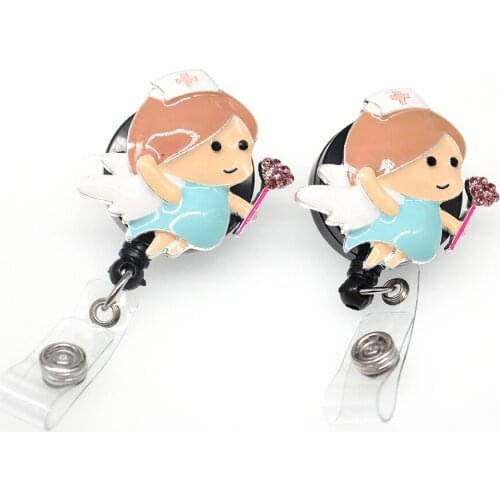 10pcs/lot Hot Sell Nurse Medical Blue Angel With Wing Badge Holder Reel Retractable Badge Reel