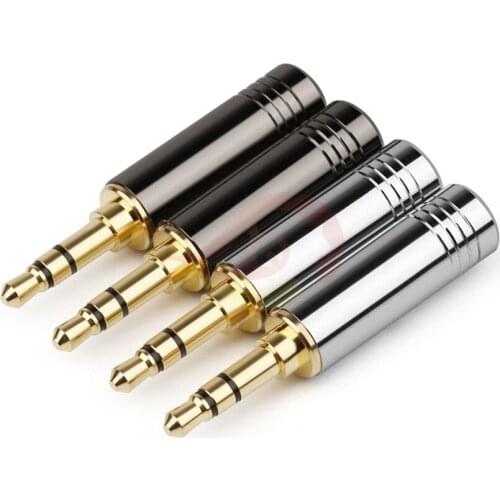2PCS Jack 3.5mm Audio Plug 3 Poles Gold Plated 3.5 Headphone Connector Aluminum Shell Black Silver ID 6.0mm Solder