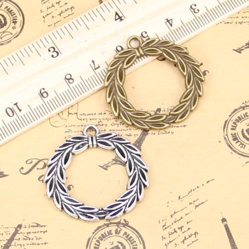20pcs Charms For Jewelry Making olive branch laurel wreath 34mm Antique Silver Plated Pendants DIY Tibetan Silver Necklace