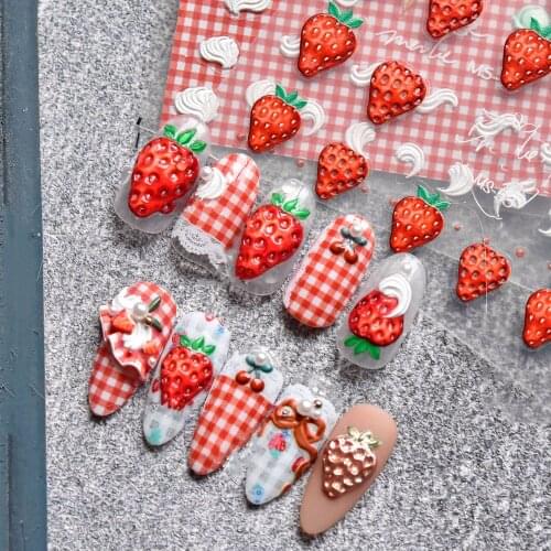 5D Embossed Nails Sticker Cute Biscuits Fruit Lemon Chocolate Dessert DIY Nail Art Decoration Manicure Water Slide Decals