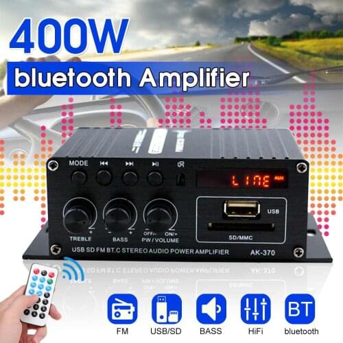 AK370 400W 2*200W Stereo Hifi Car Home Subwoofer Car Audio Car Amplifier Sound Speaker bluetooth BASS LED FM USB Remote Control
