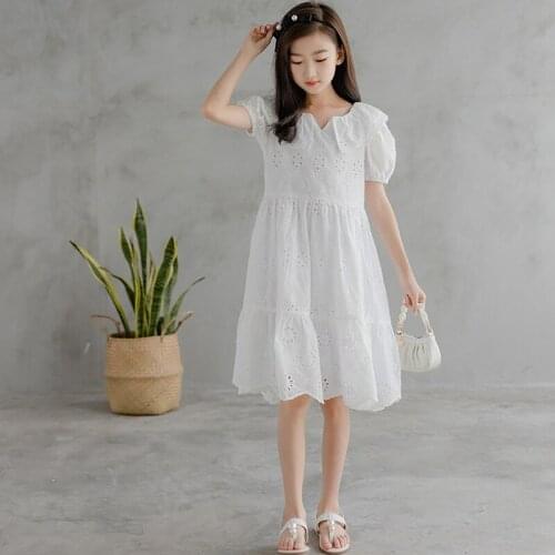 White Embroidery Teen Kids Dress for Girls 2021 New Children Cotton Clothing Baby Princess Dress Two Layers Not Ransparent,#6315