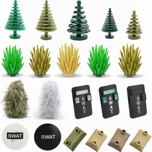 Locking Military WW2 Shield Grass Pine tree Sandbag MOC Model Building Blocks Toys For Children Assemble Military Soldier Cover