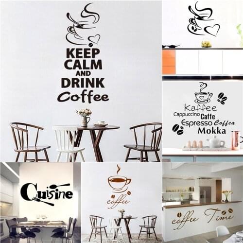 Large Size Coffee Vinyls Wall Stickers Coffee Shop Window Decoration Wallpaper For Kitchen Accessories Decor Decals Wallstickers