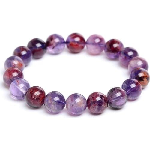 Natural Cacoxenite Phantom Quartz Bracelet For Women Men Purple Crystal Round Beads Strands AAAAA 8mm 9mm 10mm 11mm 12mm 14mm