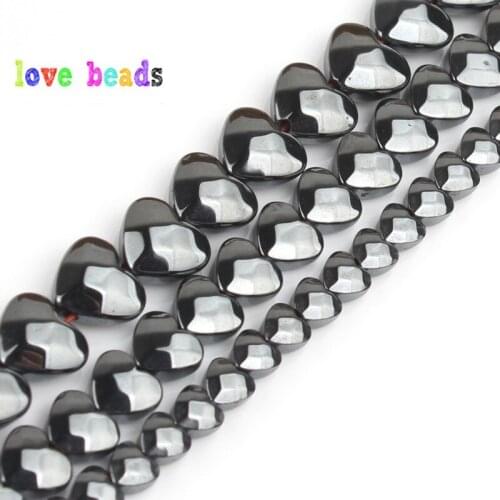 4x4/6x6/8x7mm Natural Faceted Black Hematites Stone Love Spacer Loose beads For Jewellery Making Diy Bracelet Necklace 15